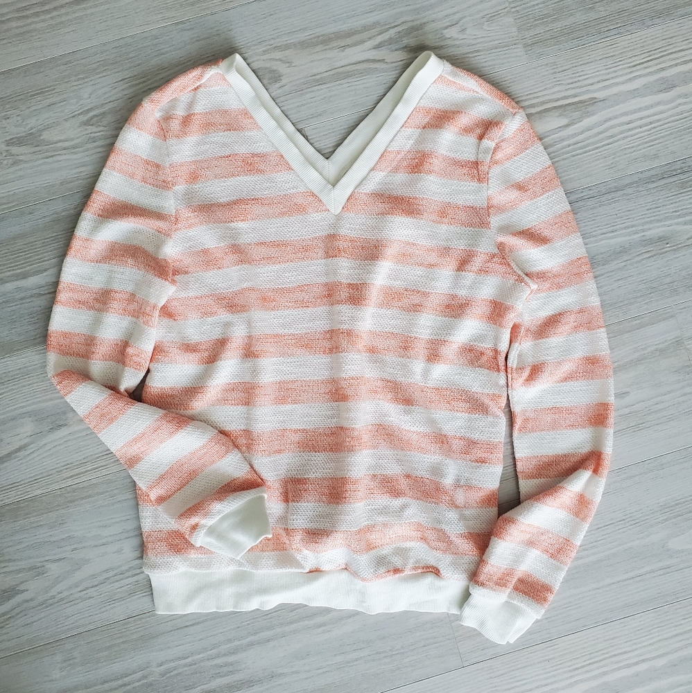 TULLE Anthropology Stripped V-Neck Sweater